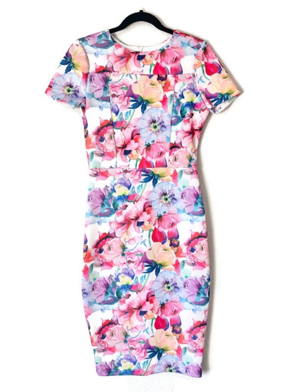 Alexia Admor Watercolor Floral Print Scuba Sheath Dress Size Small